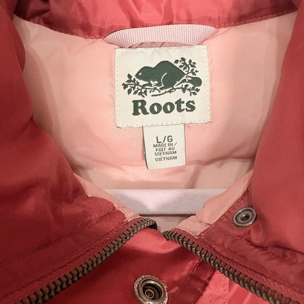 Roots Quilted Down Vest Womens Sz L Red Pink Full Zip Snap Mock Neck Pockets - Picture 4 of 8